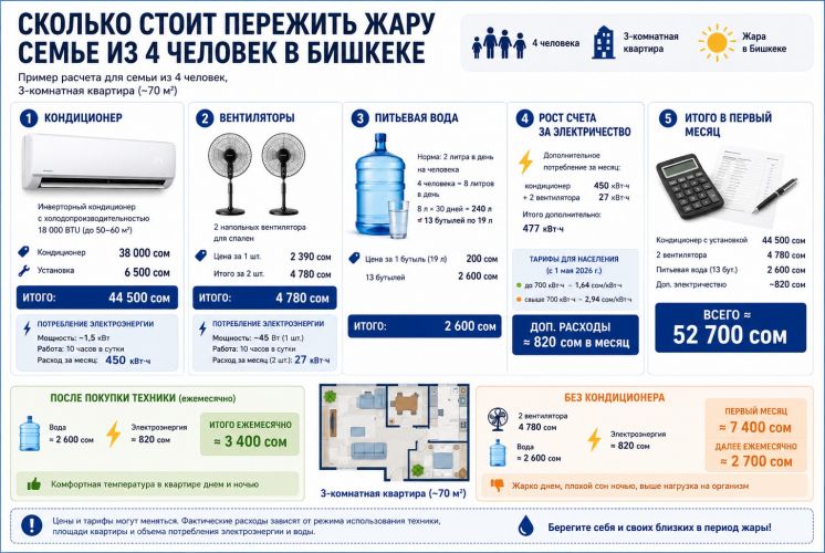 Сколько стоит пережить аномальную жару семье из четырех человек в Бишкеке